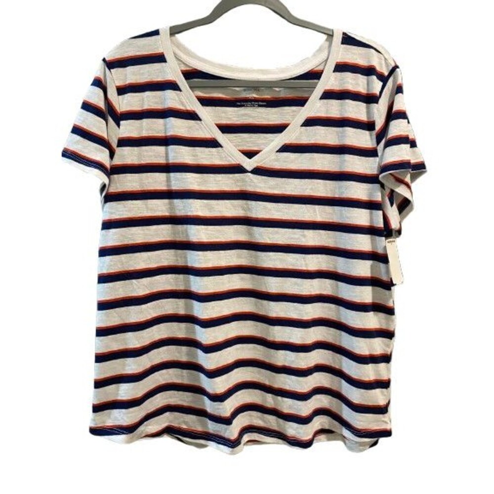 Women's XL T-Shirt Short Sleeve V-neck Sonoma Pull-over Stripes